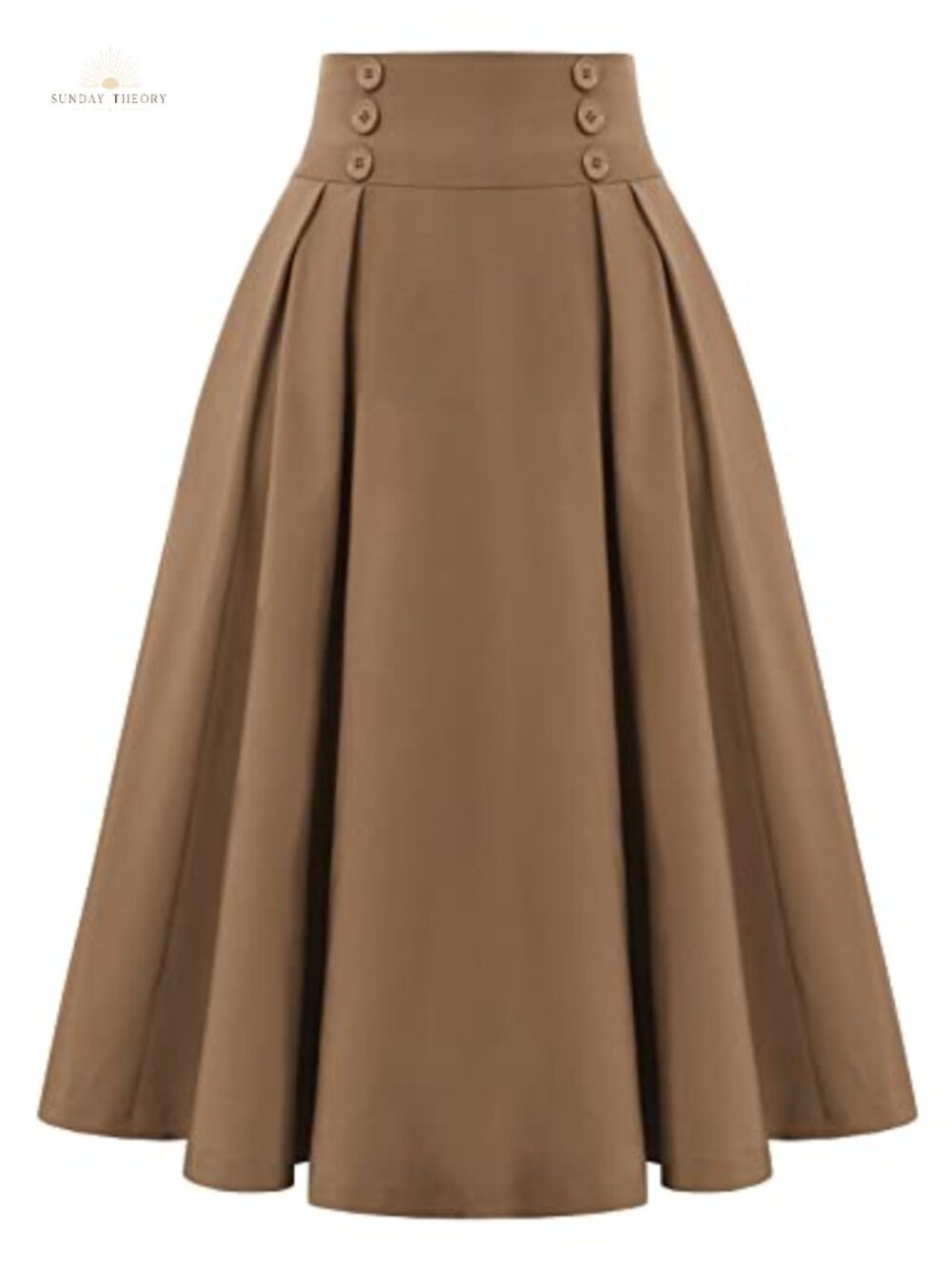 Midi Pleated A-Line Skirt High Waist Pockets